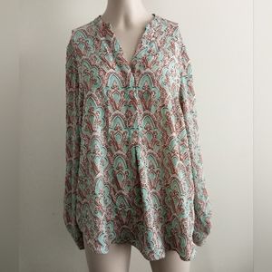 The Limited aqua and orange v neck blouse size large